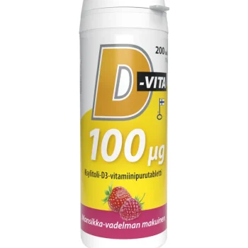 Vitabalans Terveysravinteet Ja -valmisteet^D-Vita 100 u00b5g 200 Kpl Mansikka-vadelma