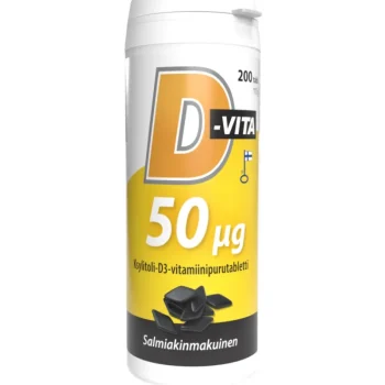Terveysravinteet Ja -valmisteet^D-vita-purutabletti 50 u00b5g 200 Kpl Salmiakinmakuinen