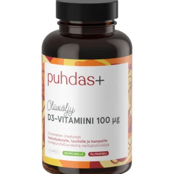 Puhdas+ Terveysravinteet Ja -valmisteet^D3-vitamiini   100 u00b5g 120 Kaps Oliiviöljy