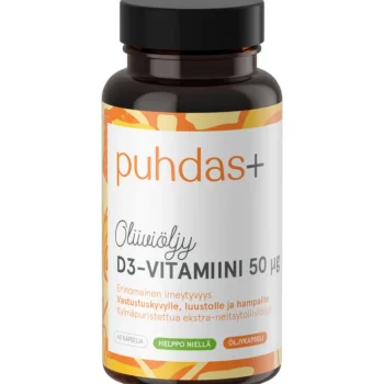 Puhdas+ Terveysravinteet Ja -valmisteet^D3-vitamiini 50 u00b5g 60 Kaps Oliiviöljy