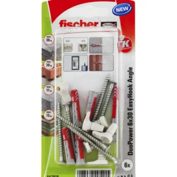 Fischer Naulat Ja Ruuvit-Kulmakoukku DuoPower 6x30 EasyHook, 6 Kpl