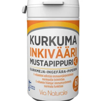 Via Naturale Terveysravinteet Ja -valmisteet^Kurkuma-inkivääri-mustapippuri + C-vitamiini 60 Kpl