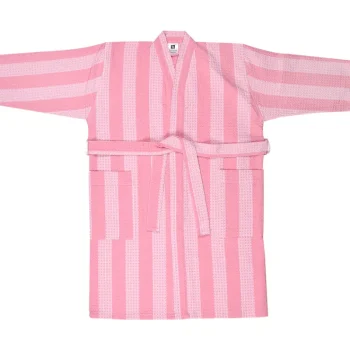 Miny Kylpyhuone- Ja Saunatekstiilit-Kylpytakki S/M Raita Vaaleanpunainen