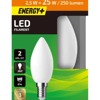 Energy+ Lamput-LED-lamppu 250 Lm C35 E14 2 Kpl