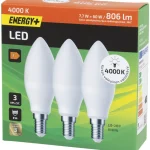 Energy+ Lamput-LED-lamppu 806 Lm 4000 K C37 E14, 3 Kpl
