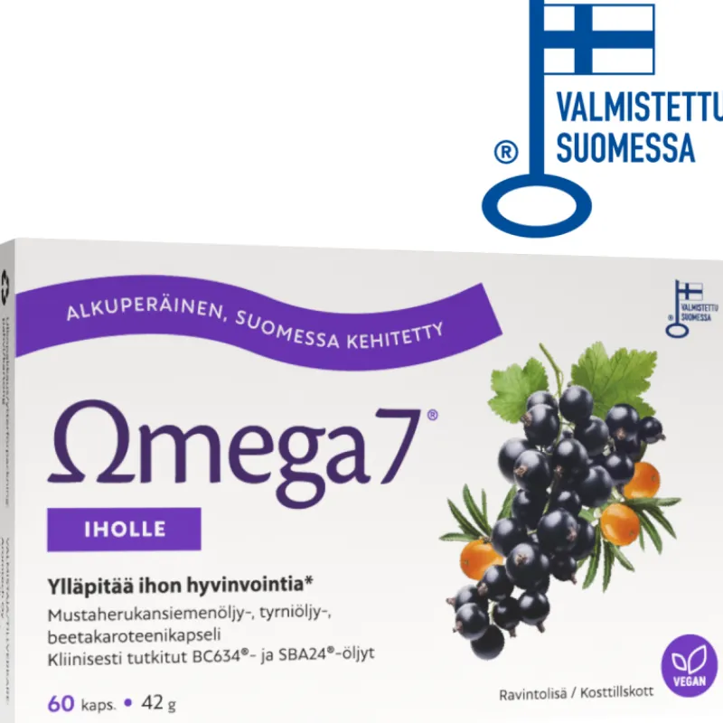omega7-bc634u00ae-sba24u00ae-DSazHnhG-0.webp Terveysravinteet Ja -valmisteet^Omega7 BC634u00ae + SBA24u00ae Iholle 60 Kpl