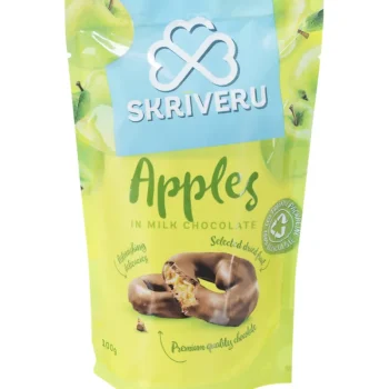 Skriveru Pähkinät Ja Kuivatut Hedelmät^Omenanpaloja 100 G Maitosuklaakuorrutteella