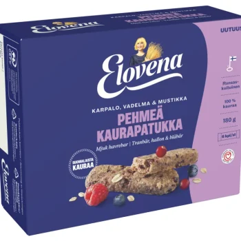 Elovena Keksit^Pehmeä Kaurapatukka 6 X 30 G Karpalo-vadelma-mustikka