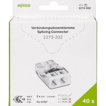 Wago Sähköasennustarvikkeet-Rasialiitin 2-Nap 0.5-2.5mmu00b2 Valkoinen