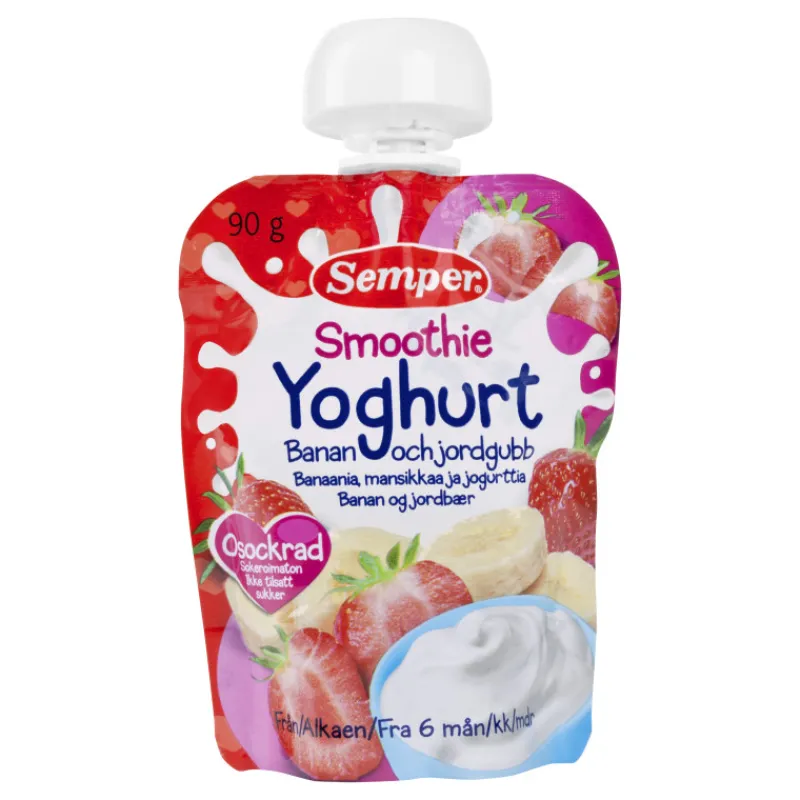 smoothie-semper-90-g-banaani-m-kNZovtYT-0.webp Semper Lastenruoka-ateriat Ja Välipalat^Smoothie 90 G Banaani, Mansikka & Jogurtti 6 Kk