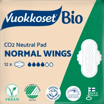 Vuokkoset Intiimihygieniasuojat^Terveysside 12 Kpl 100 % Bio Normal Wings Ohut