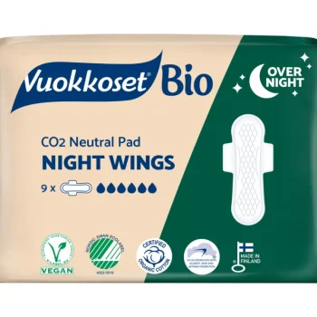 Vuokkoset Intiimihygieniasuojat^Terveysside 9 Kpl 100 % Bio Night Wings