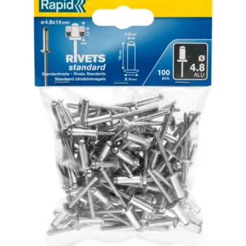 Rapid Naulat Ja Ruuvit-Vetoniitti 4,8 X 14 Mm, Alumiinipää, 100 Kpl