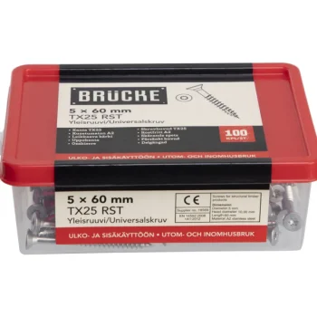 Brücke Naulat Ja Ruuvit-Yleisruuvi 5 X 60 Mm, A2, Uppokanta, 100 Kpl